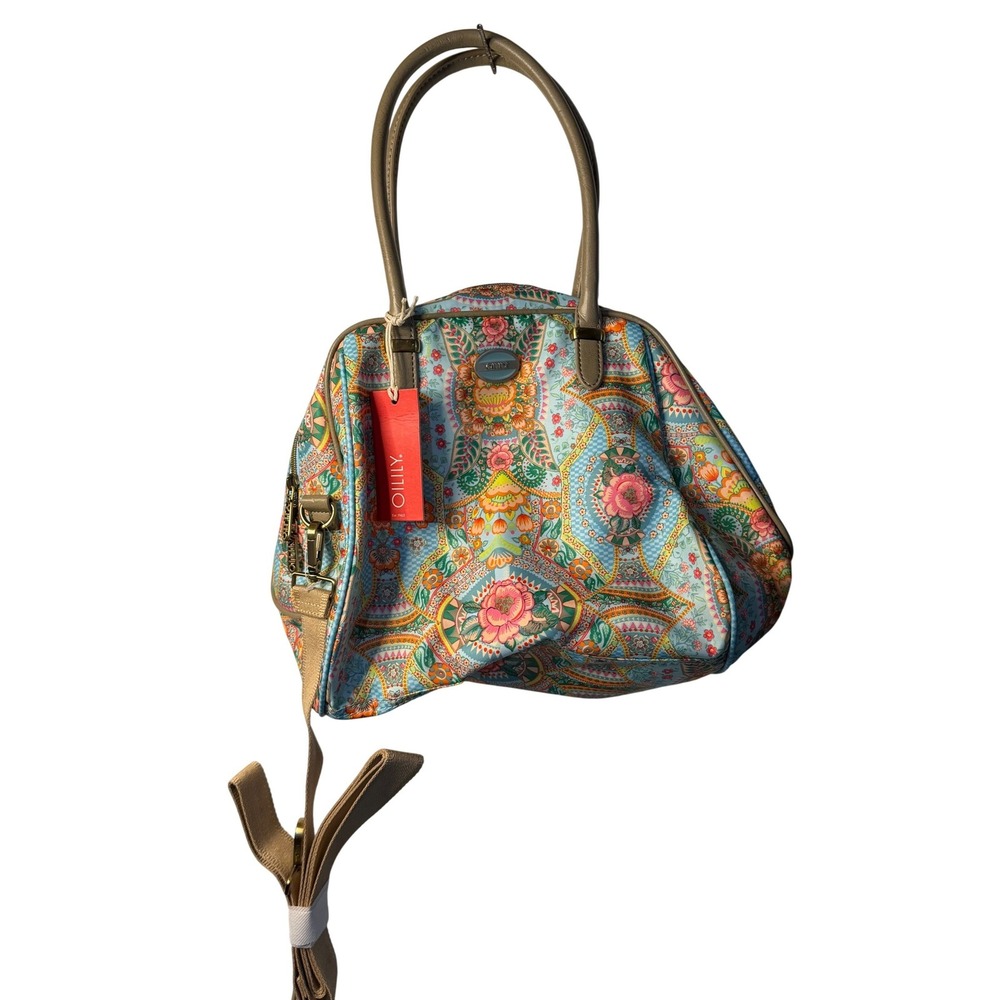 Oilily Multicolor Floral Paisley Shoulder Bag with Tan Handles
